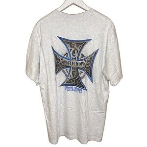 Vtg ROAD RAGE T-Shirt Cross Biker Motorbike Motorcycle Campbell CA Mens XL Gray